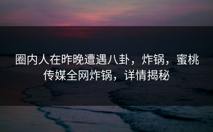 圈内人在昨晚遭遇八卦，炸锅，蜜桃传媒全网炸锅，详情揭秘